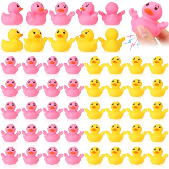 sixwipe 50 Pack Rubber Ducks for Jeeps, Yellow Pink Mini Ducks in Bulk, Small Funny Rubber Ducks Baby Bath Toys, Kids Summer Beach Pool Toys Birthday Party Favors