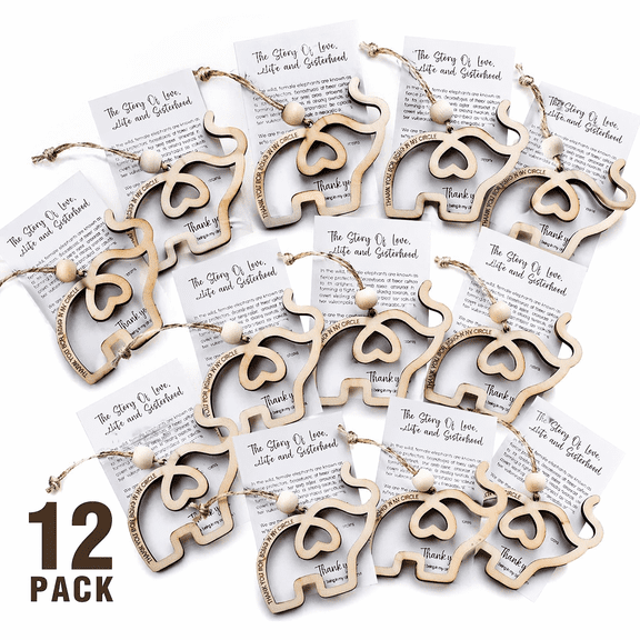 12 Pack Wooden Elephant Ornaments for Sisterhood with Story Card-Friendship Ornaments for Women Friends , Wooden Hanging Ornament, Graduation Gifts for Friends and Sisters