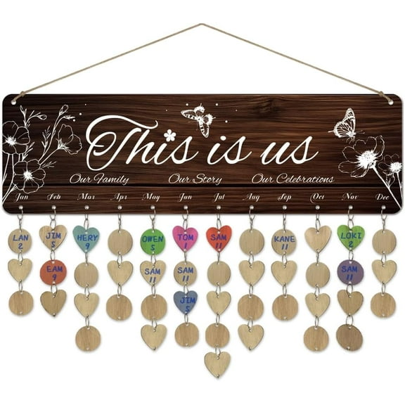 1 Pc Wooden Floral Family Birthday Reminder Calendar Plaque Days to Remember Wooden Calendar Sign Plaque DIY Birthday Calendar for family celebration Birthday Party Decoration diy