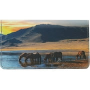 Artistic Sunset Horses Leather Checkbook Cover