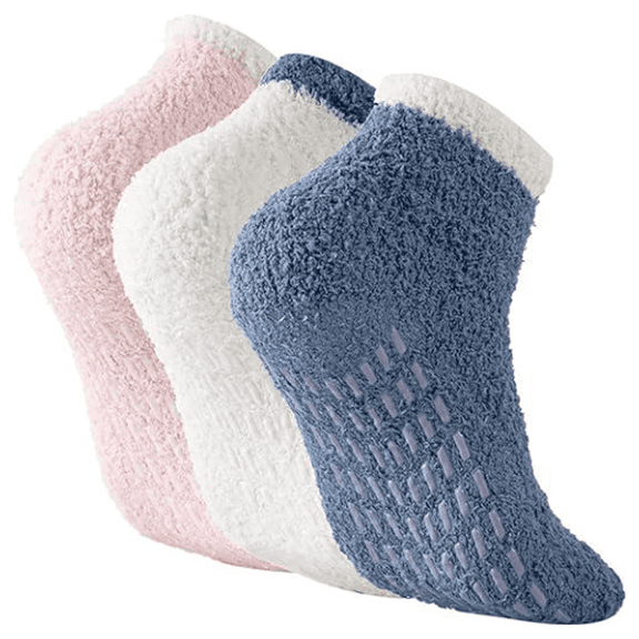 Fuzzy Socks with Grips for Women 3-Pairs Non Slip Sleep Warm Fluffy Slipper Socks with Grippers for Women