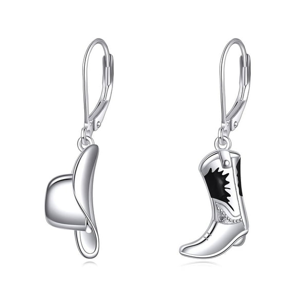 Cowboy Earrings 925 Sterling Silver Cowgirl Boot Hat Dangle Drop Leverback Earrings Western Boho Jewelry Gifts for Women Men