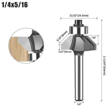 

1/4 Shank 45 degrees with bearing Router Bits for Woodworking milling cutter
