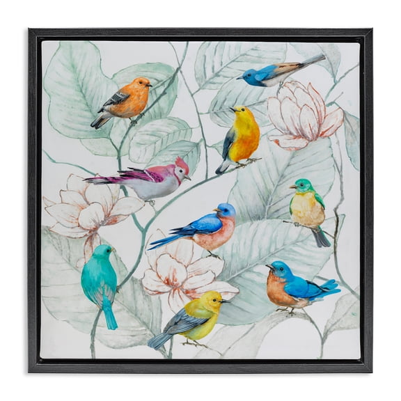 Stupell Industries Colorful Array Of Birds Black Framed Floater Canvas Wall Art, design by Lorenzo Collective