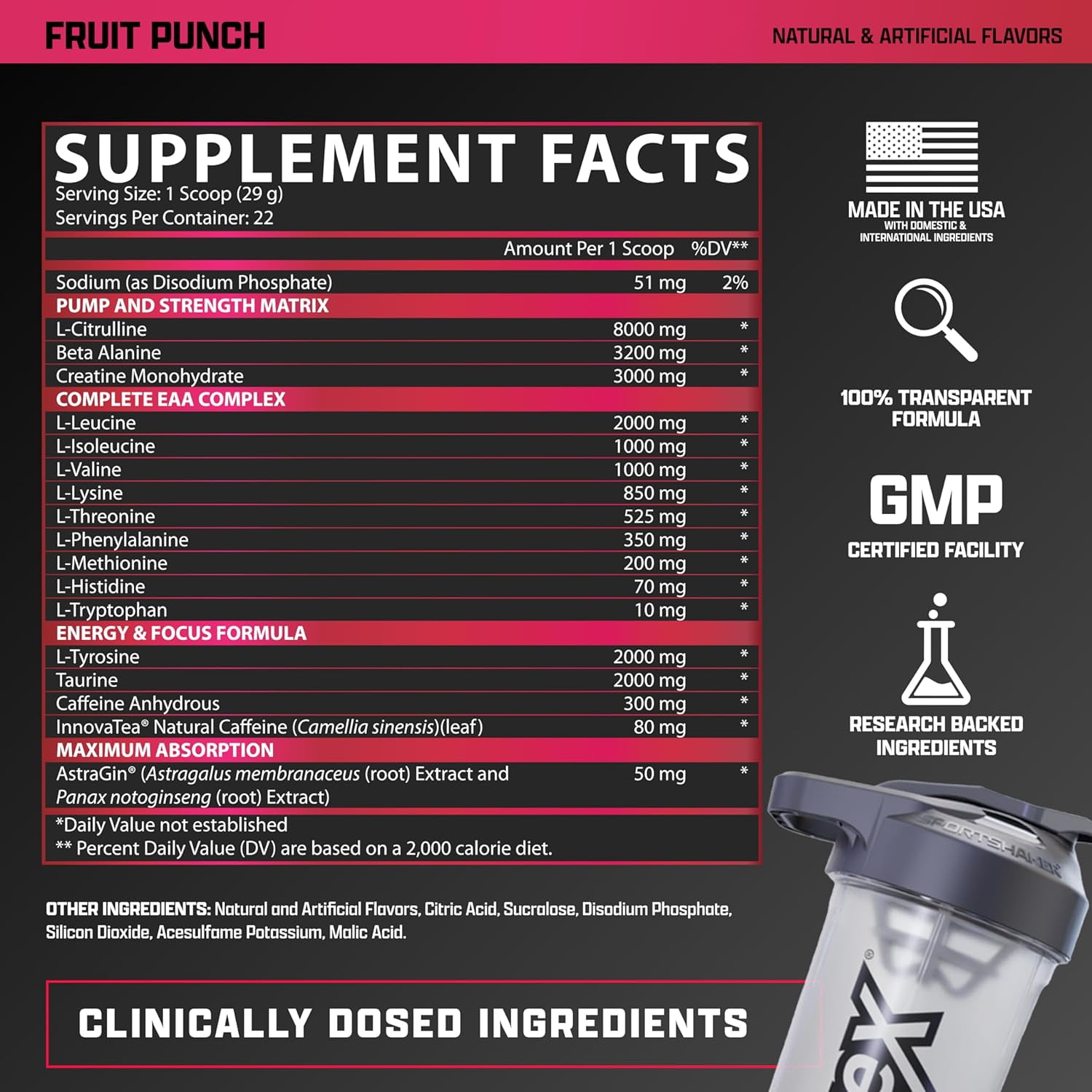 Nutrex Research Outlift Clinical - Clinically Dosed Pre Workout Powder with Creatine, 8G Citrulline, EAA - Energy, Performance, Pump Preworkout Supplement for Men & Women (22 Servings, Fruit Punch)