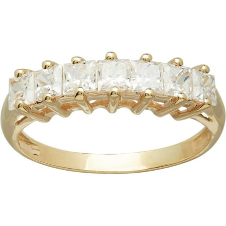 Believe by Brilliance Princess-Cut CZ 10kt Yellow Gold Semi Eternity Wedding Band, Size 7