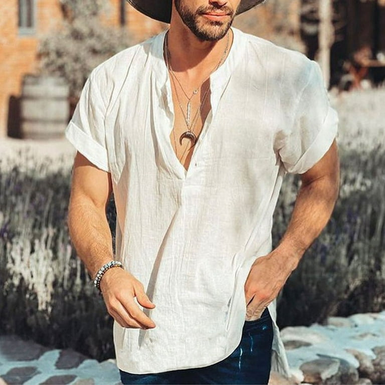 Mens Linen Shirts Short Sleeve Casual T-Shirt Lightweight Loose Summer Hippie Beach T Shirts - Walmart.com
