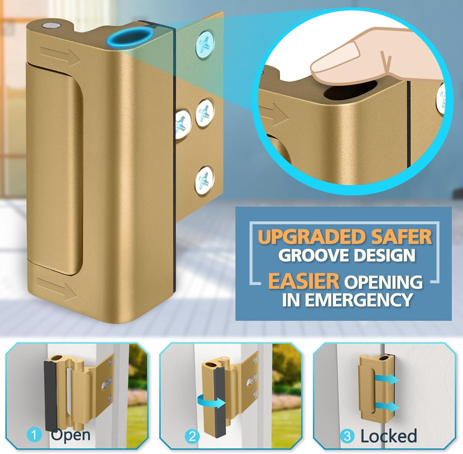 Child Proof Door Locks High Home Security Door Lock Reinforcement Night Kids Safety with 3" Stop Withstand 800 lbs for Inward Swinging Front Door Metal Flip Deadbolt Latch Defend Home