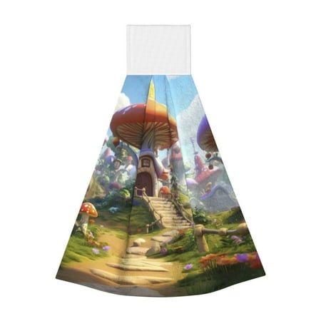 

Ocsxa Cute Mushroom Town for Hand Towels Hand Wipes with Velcro Soft and Fast Absorbent Hanging Towels Reusable Cleaning Cloth for Kitchen/Bathroom/Laundryroom 14x18In