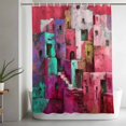 thumbnail image 5 of Abstract Red Small Stall Shower Curtain, Waterproof Shower Curtains for Bathroom, Painting Buildings Geometric Color Block Washable Fabric Bath Curtain for Bathtub Decoration with Hooks 36x72 Inches, 5 of 9