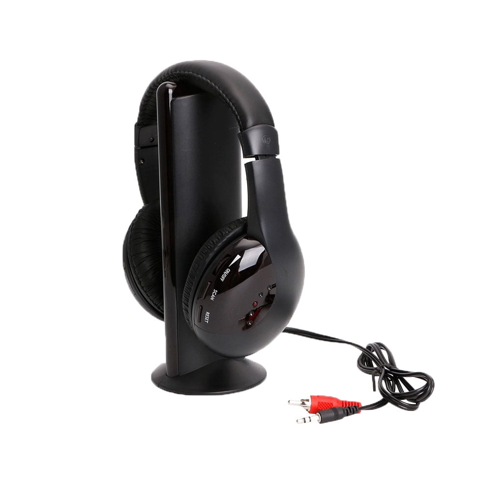 5 in 1 Hi-Fi FM Radio Wireless Headphones Headsets for TV DVD MP3 CD MP4 PC,Black