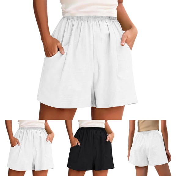 SOFTCCLO Shorts for Women Solid Color Pocket Wide Leg Shorts Beach Summer Loose Sports Hot Pants Womens Shorts Black L