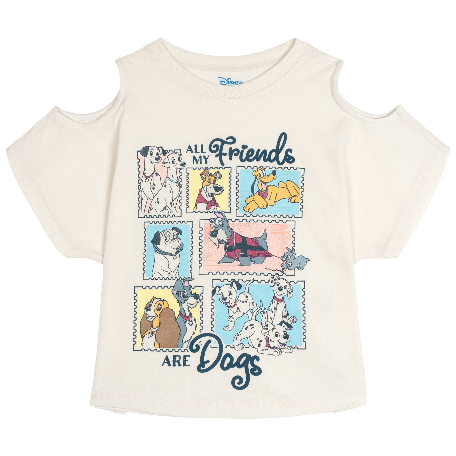 Disney Classics Pluto Perdita Lucky Cold Shoulder T-Shirt and French Terry Dolphin Shorts Outfit Set Logo Toddler to Big Kid
