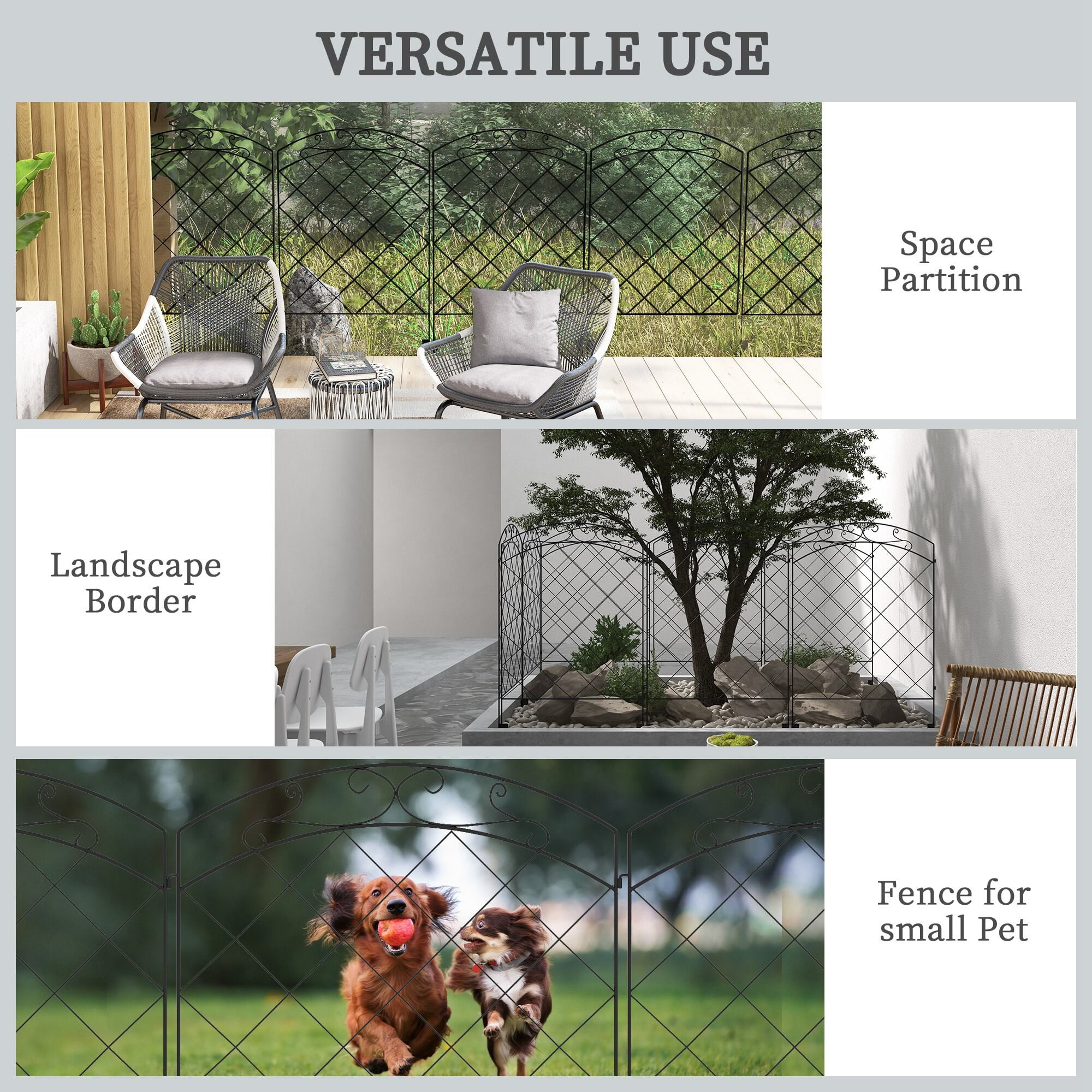 Fence Panels, Garden Fence, 4 Pack Steel Fence Panels, 11.4' L x 43" H, Rust-Resistant Animal Barrier Decorative Border Flower Edging for Yard, Landscape, Patio, Outdoor Decor, Arched Vines