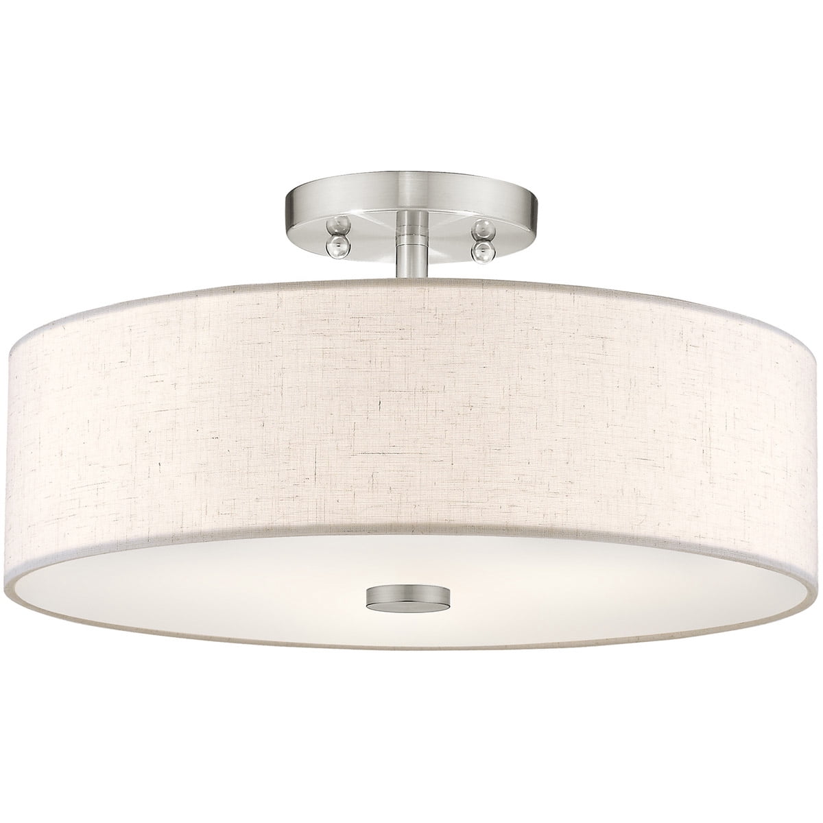 3 Light Brushed Nickel Ceiling Light fixture with Hand Crafted Oatmeal Color Fabric Hardback Shade