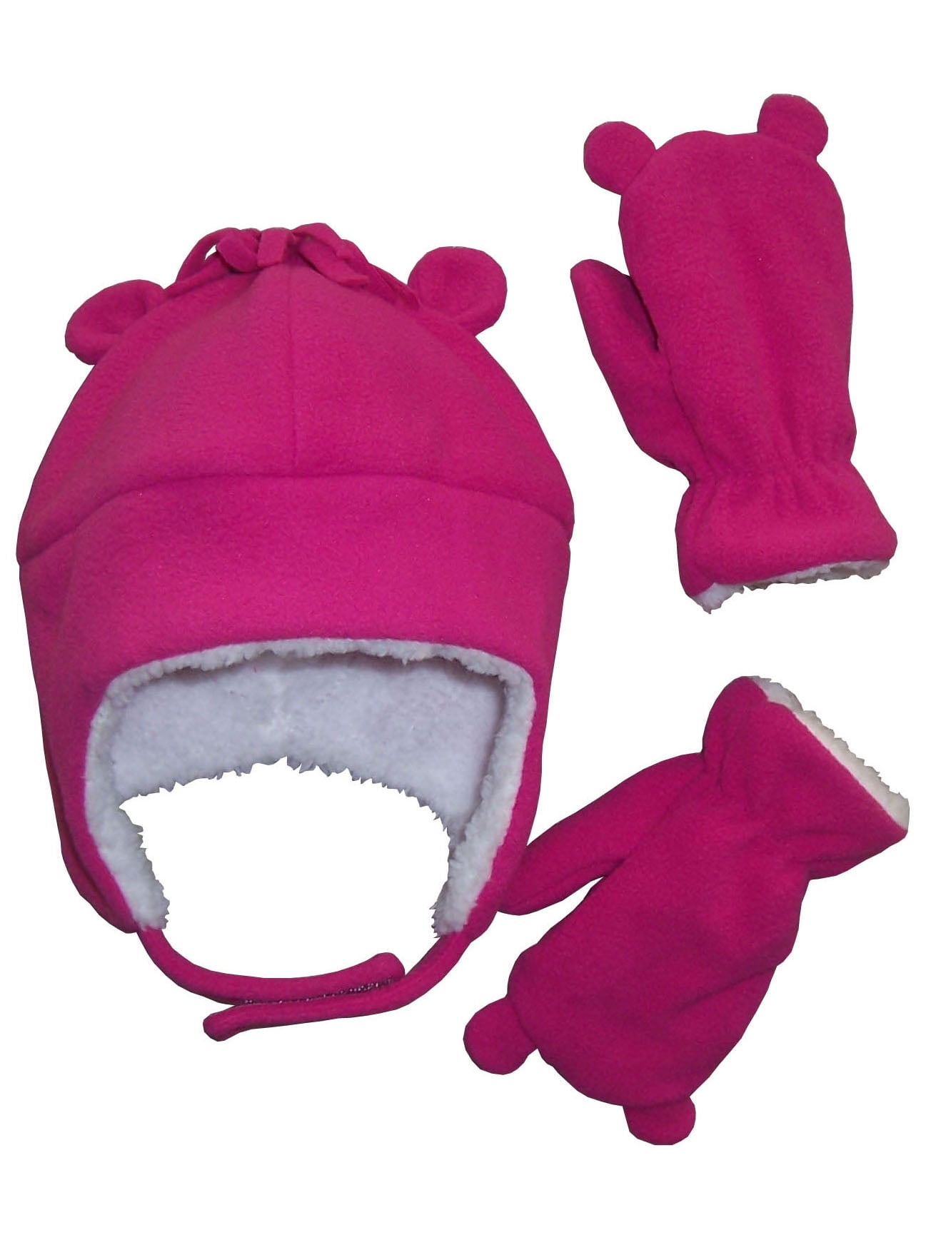 NIce Caps Little Girls and Baby Sherpa Lined Warm Fleece Hat & Mitten Winter Set