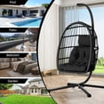 thumbnail image 6 of Egg Chair with Stand,Patio Rattan Wicker Hanging Swing Egg Chair Hammock Chair for Bedroom Porch Garden,Thickened Aluminum Alloy Steel Frame and UV Resistant Cushion,350LBS Capacity, 6 of 12