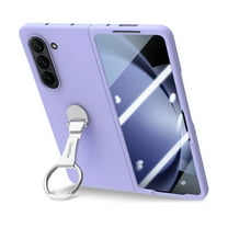 Dteck for Galaxy Z Fold 6 Case with Built-in Screen Protector, Metal Ring Holder Stand Shockproof Slim Hard PC Protective Phone Cover for Samsung Galaxy Z Fold6,Purple