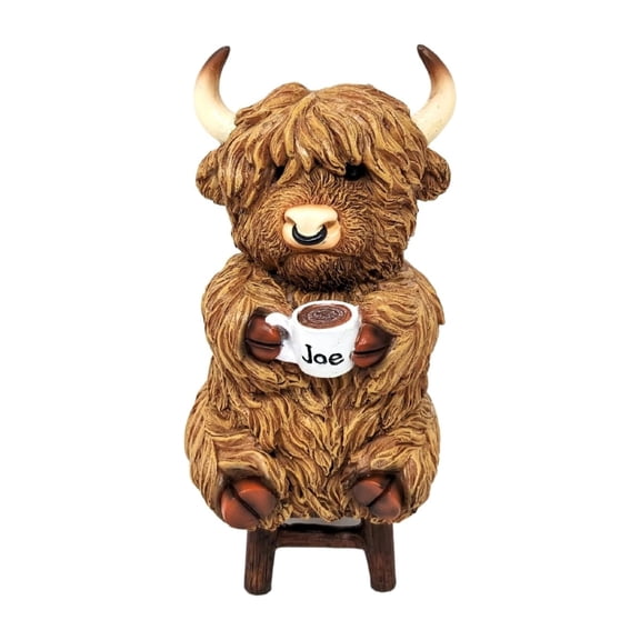 Adorable Highland Cow with Morning Joe Figurine - Iconic Resin Collectible Décor for Coffee Lovers & Home - Durable, Delightful & Whimsical - Ideal Gift for Coffee Enthusiasts & Collectors