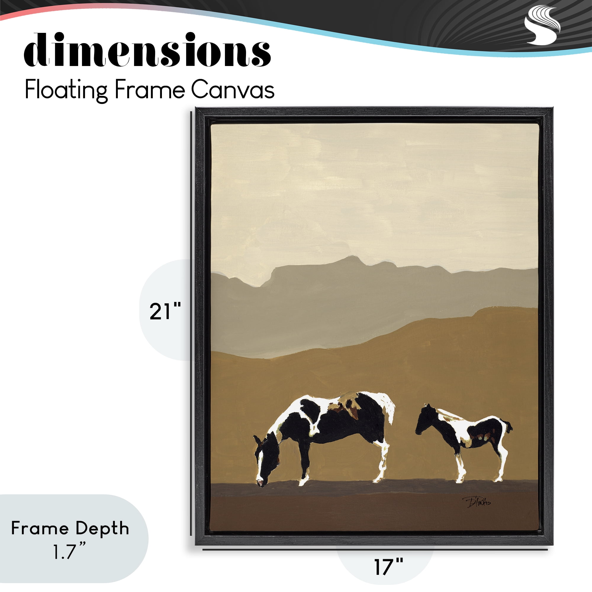 Stupell Industries Modern Mountains Horses Black Framed Floater Canvas Wall Art, design by Patricia Pinto