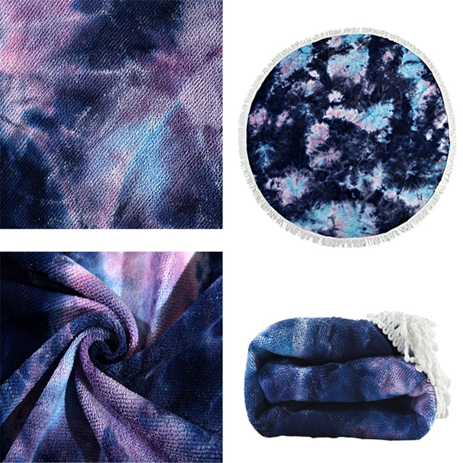 FastXmas Microfiber Round Beach Towel, 61" Colorful Tie Dye Double-Sided Beach Blanket with Tassels, Sand Free Lightweight Circle Bath Towels Quick Dry Water Absorbent Pool Towel Soft Picnic Mat