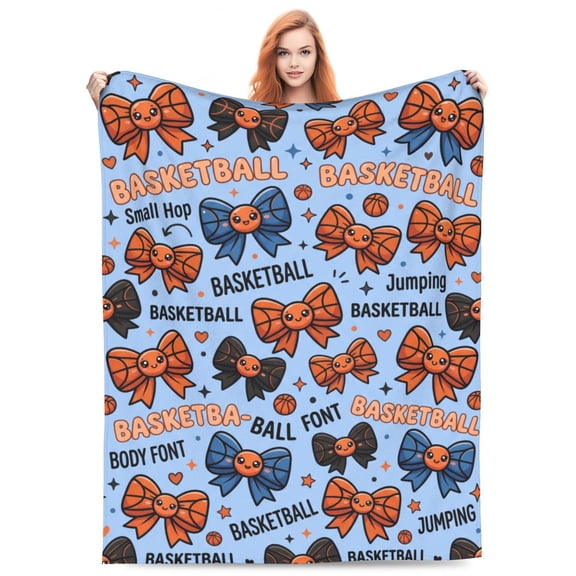 Basketball Blanket, Aesthetic Kawaii Bow Pattern, Soft Lightweight All-Season Throw For Sofa 50x40