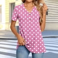 thumbnail image 2 of CheerKidz Women's Polka Dots V-Neck Button Up Short Sleeve Top Playful Print Summer Blouse Clothes Inspired Fashion Tee(Pink,M), 2 of 7