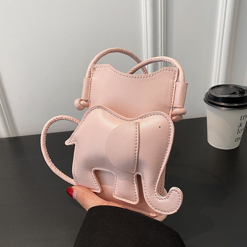 Animal Elephant Shaped Mini Crossbody Bag for Women and Girls, Cute PU Leather Shoulder Purse with Coin Pocket and Stitching Detail, Holds Lipstick and Small Essentials in Pink for Casual Travel
