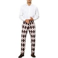 thumbnail image 2 of INSPIRE CHIC Men's Pant Diamond Plaid Pattern Regular Fit Color Block Suit Trousers 32 Black White, 2 of 6