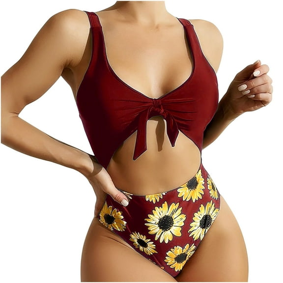 Lopeceal High Waisted Bikini Set for Women Two Piece Tummy Control Swimsuits Knot Front Criss Cross Back Floral Bathing Suit