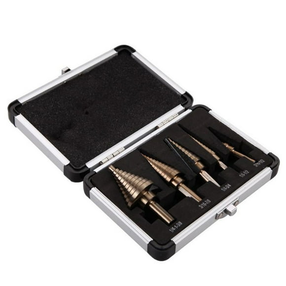 Zootealy 5PCS Step Drill Bit Set Multiple Hole Step Drill High Speed Steel Total 50 Sizes Drilling Tool with Aluminum Box