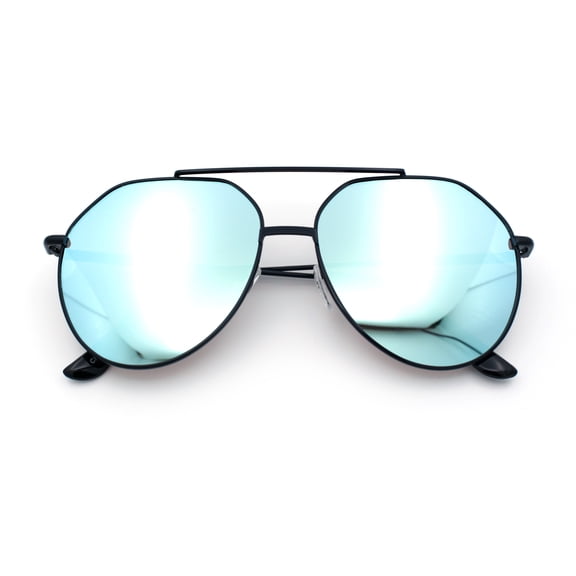 Iconic Tear Drop Oversize Metal Rim Racer Sunglasses Black - Blue Mirror