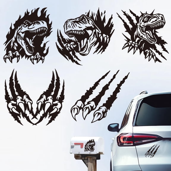 5Pcs 3D Realistic Dinosaur Claw Car Decals Realistic T-Rex Scratch Vinyl Stickers