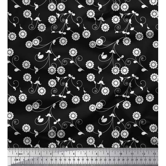 Soimoi Cotton Duck Fabric Swirl,Leaves & Floral Artistic Print Fabric by The Yard 56 Inch Wide