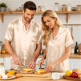 thumbnail image 4 of Hkoxplj Couple Matching Pajamas Sets Silk Short Sleeve Button Down Sleepwear Satin Pjs Shorts Set Soft Loungewear, 4 of 7