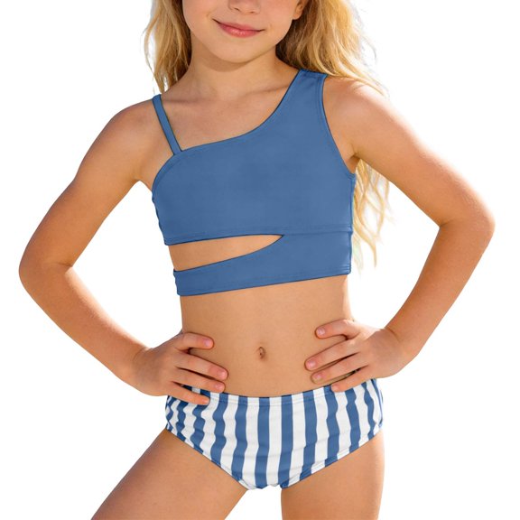 Shadoumai Girls Two Piece Swimsuits For Teens Tankini Bikini Cute Ruffle Beach Bathing With High Waist Bottom