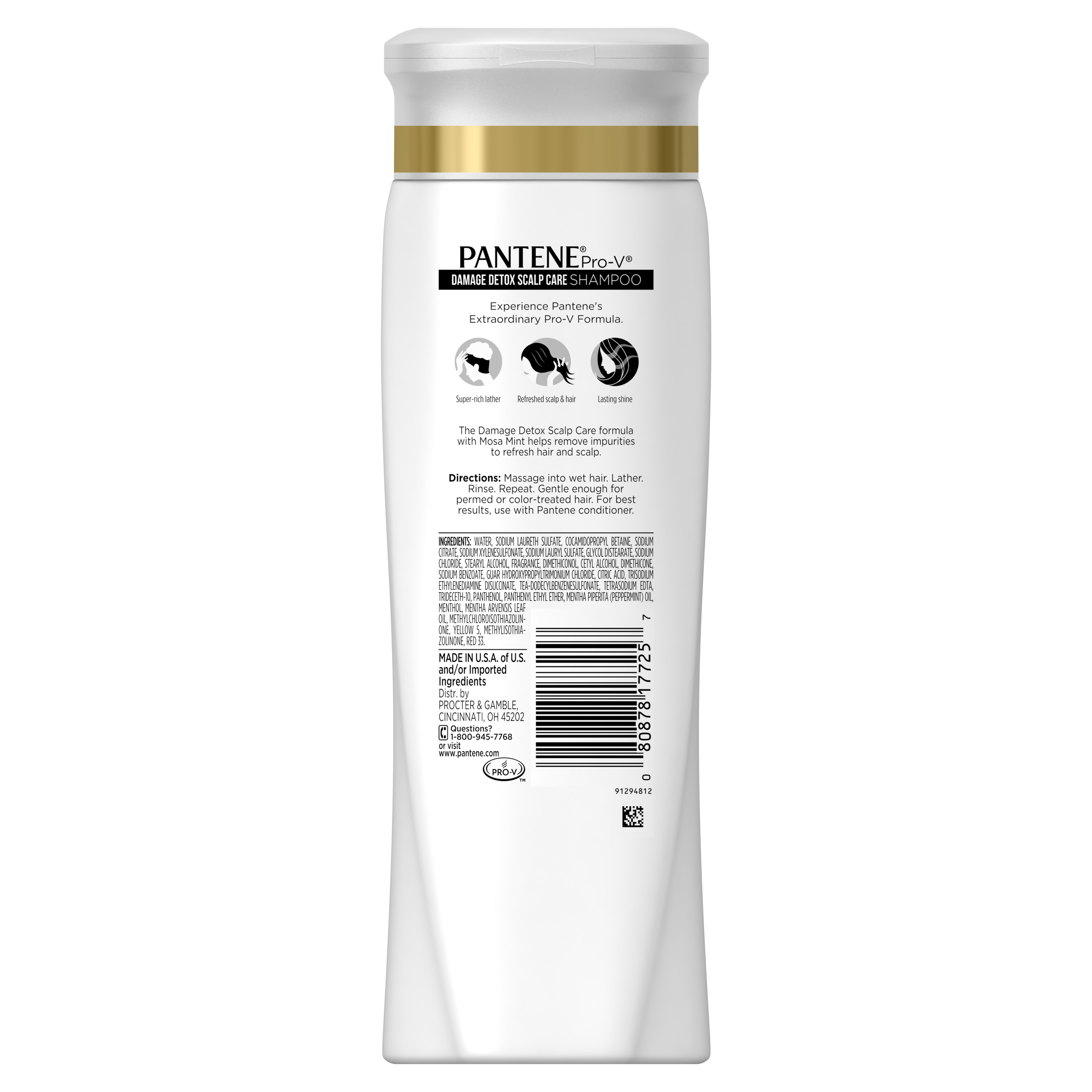 Pantene ProV Shampoo, Damage Detox with Mosa Mint Oil, 12.6 Ounce