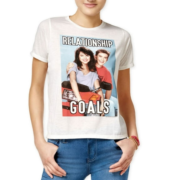 Mighty Fine Womens Relationship Goals Graphic T-Shirt, Off-White, Juniors, X-Large