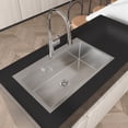 thumbnail image 2 of Izzovium 32"x19" Single Bowl Stainless Steel Kitchen Sink, Overmount Handmade in Brushed Nickel, 304 Stainless Steel with US Standard Drain and Hook, Gray, LS-SSBR02, 2 of 8