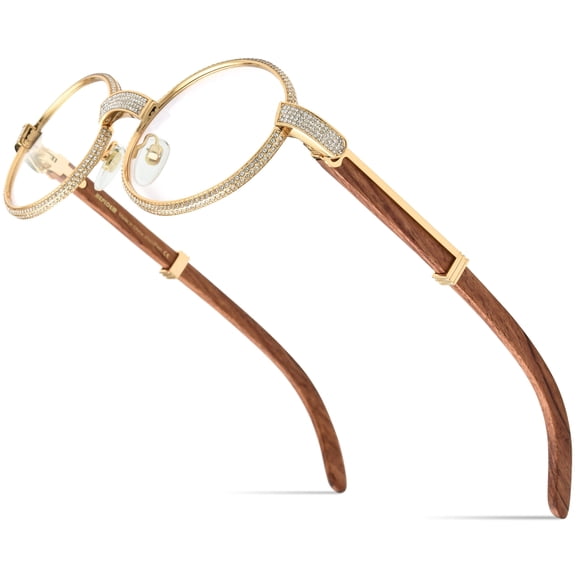 HEPIDEM Wood Handmade Glasses Frames Luxury 720pcs Diamonds Eyeglasses (7550179 Wood)
