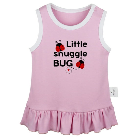 Little Snuggle Bug Funny Dresses For Baby, Newborn Babies Skirts, Infant Princess Dress, 0-24M Kids Graphic Clothes (Pink Sleeveless Dresses, 0-6 Months)