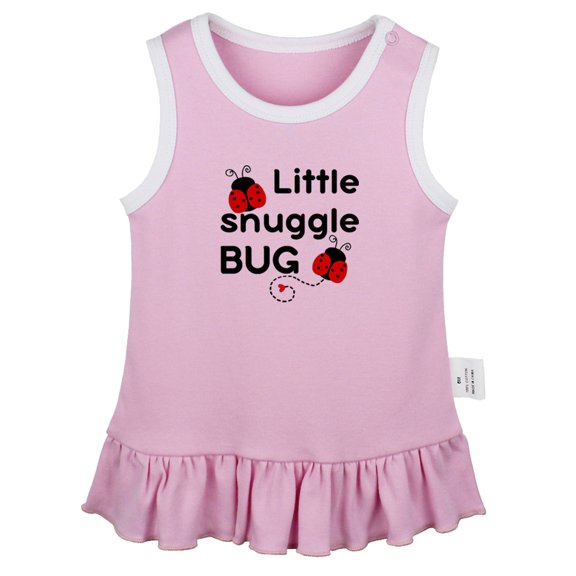 Little Snuggle Bug Funny Dresses For Baby, Newborn Babies Skirts, Infant Princess Dress, 0-24M Kids Graphic Clothes (Pink Sleeveless Dresses, 0-6 Months)