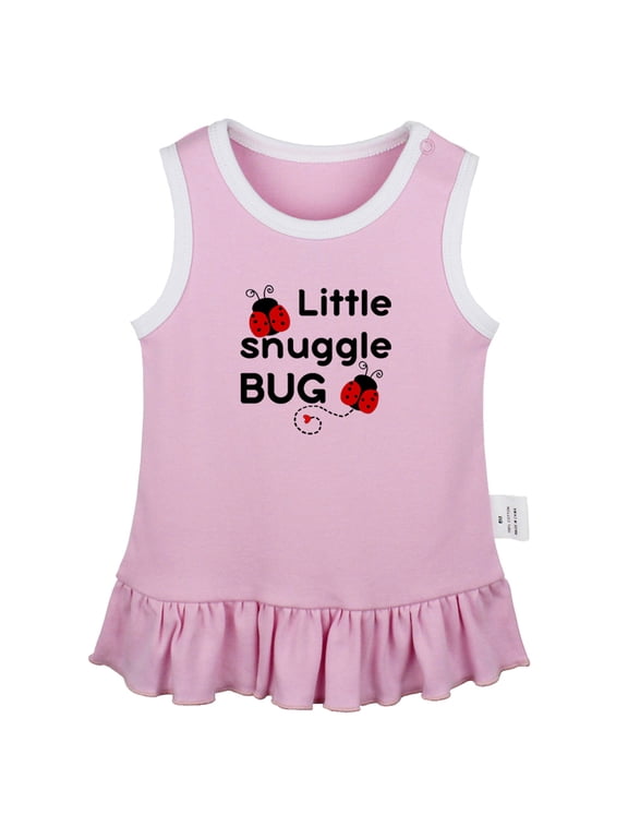 Little Snuggle Bug Funny Dresses For Baby, Newborn Babies Skirts, Infant Princess Dress, 0-24M Kids Graphic Clothes (Pink Sleeveless Dresses, 0-6 Months)