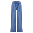 thumbnail image 5 of Domuza Mens Linen Pants Straight Leg Beach Pants Drawstring Elastic Waist Summer Stylish Trousers with Pockets Sky Blue 3XL, 5 of 5