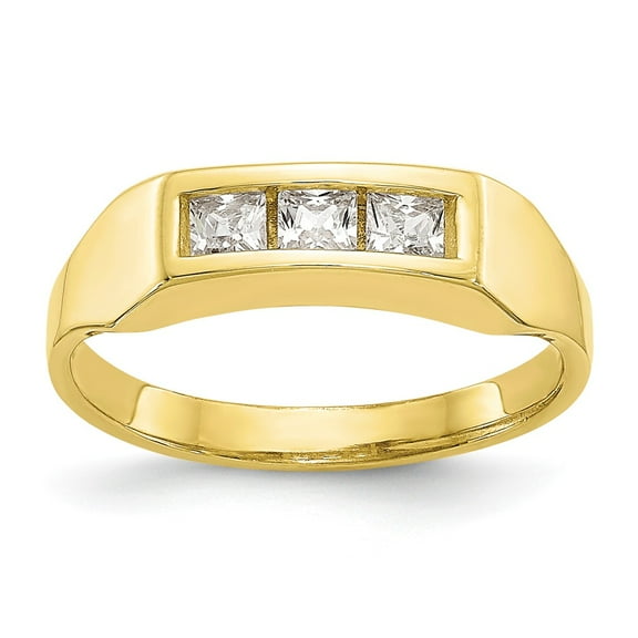 10K Yellow Gold Ring Band with Stones Cubic Zirconia CZ White