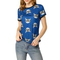 thumbnail image 4 of MODA NOVA Juniors Short Sleeve Contrast Cartoon Cat Pet Print Tee Ringer T-Shirt Tops Royal Blue M, 4 of 7