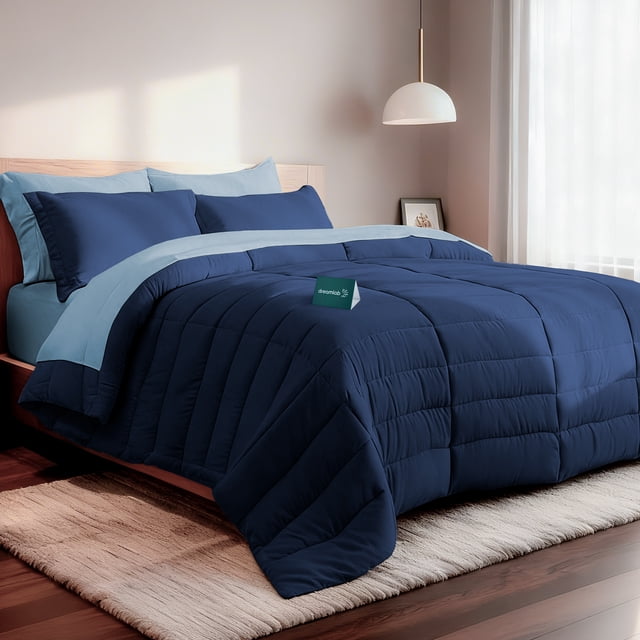 Set Edredón Acolchado Dreamlab Juego de Cama Completo hipoalergénico TAMAÑO Queen Azul marino y Azul claro