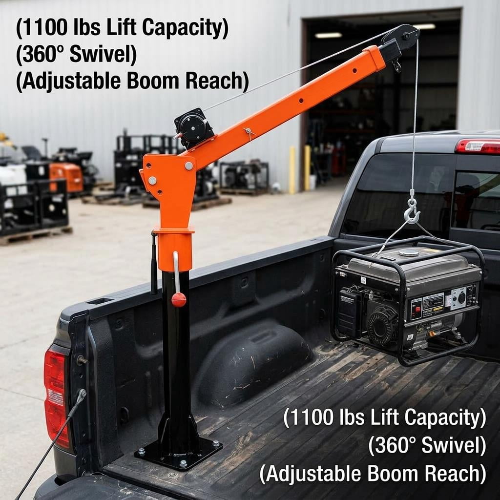 Tanfengu Pickup Truck Crane, 1100 LBS Capacity 12V DC Electric Hoist Crane with 3500 LBS Winch, 360° Swivel Adjustable Arm for Farm Garage Workshop