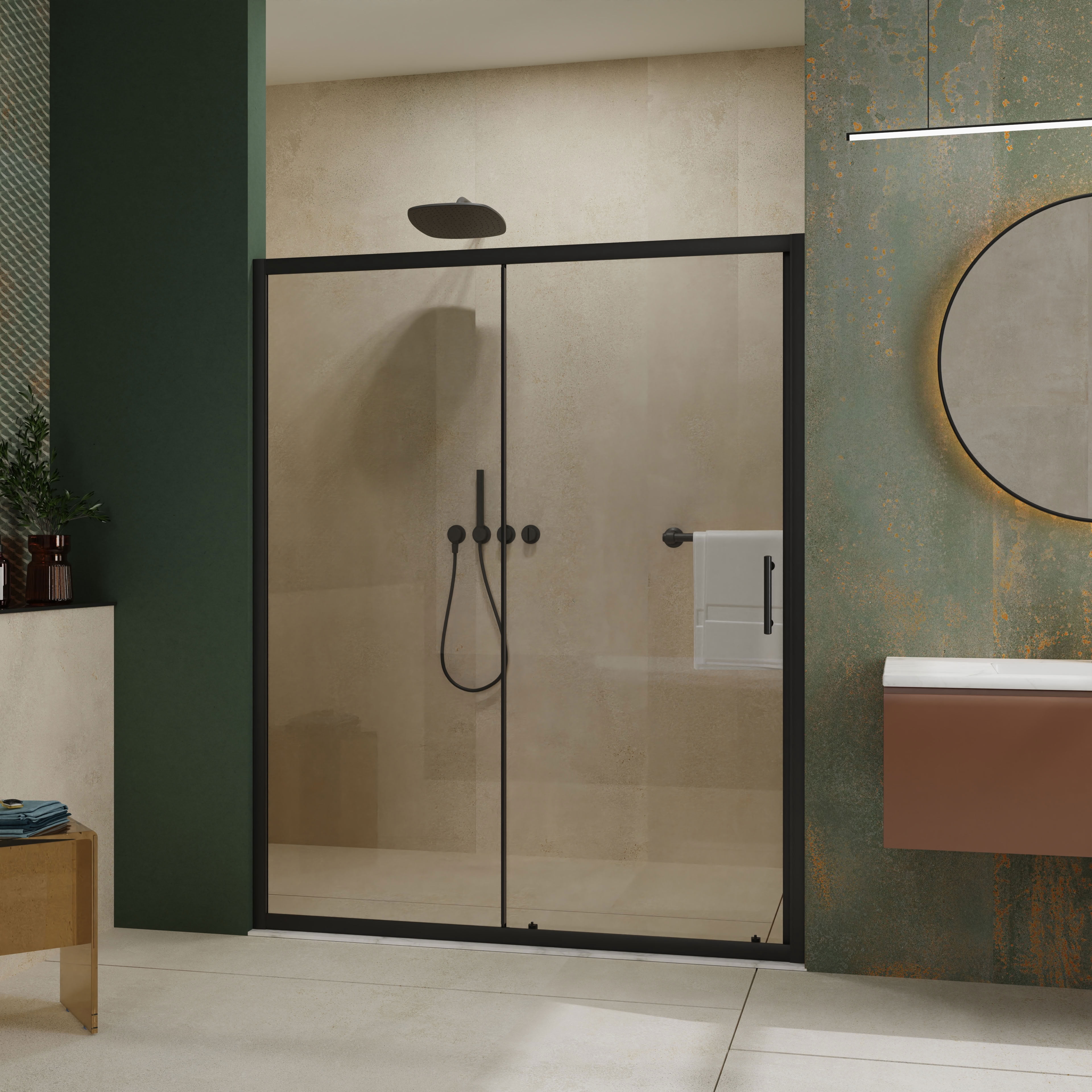MAYEERTY Single Sliding Shower Door, Black Aluminum Frame, 1/5" Tempered Glass with Stainless Steel Handle, Waterproof & Reversible Installation