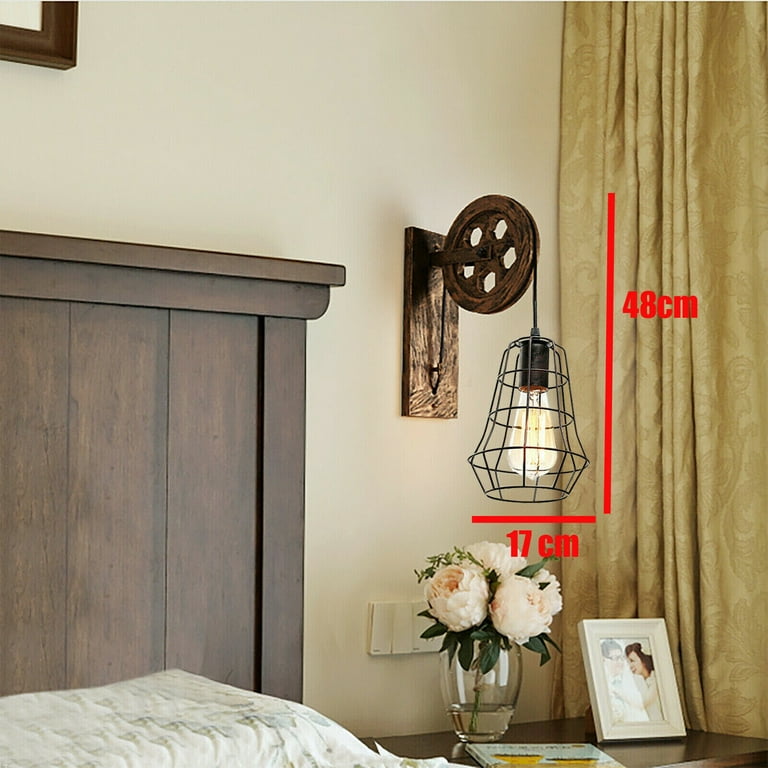 Vintage Pulley Cage Wall Light Wall Mounted Sconce Lamp Bedroom